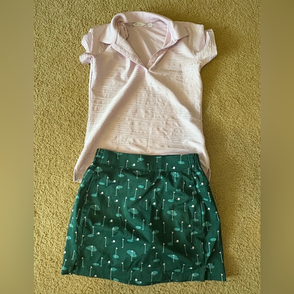 Pink Top and Green Skirt Set